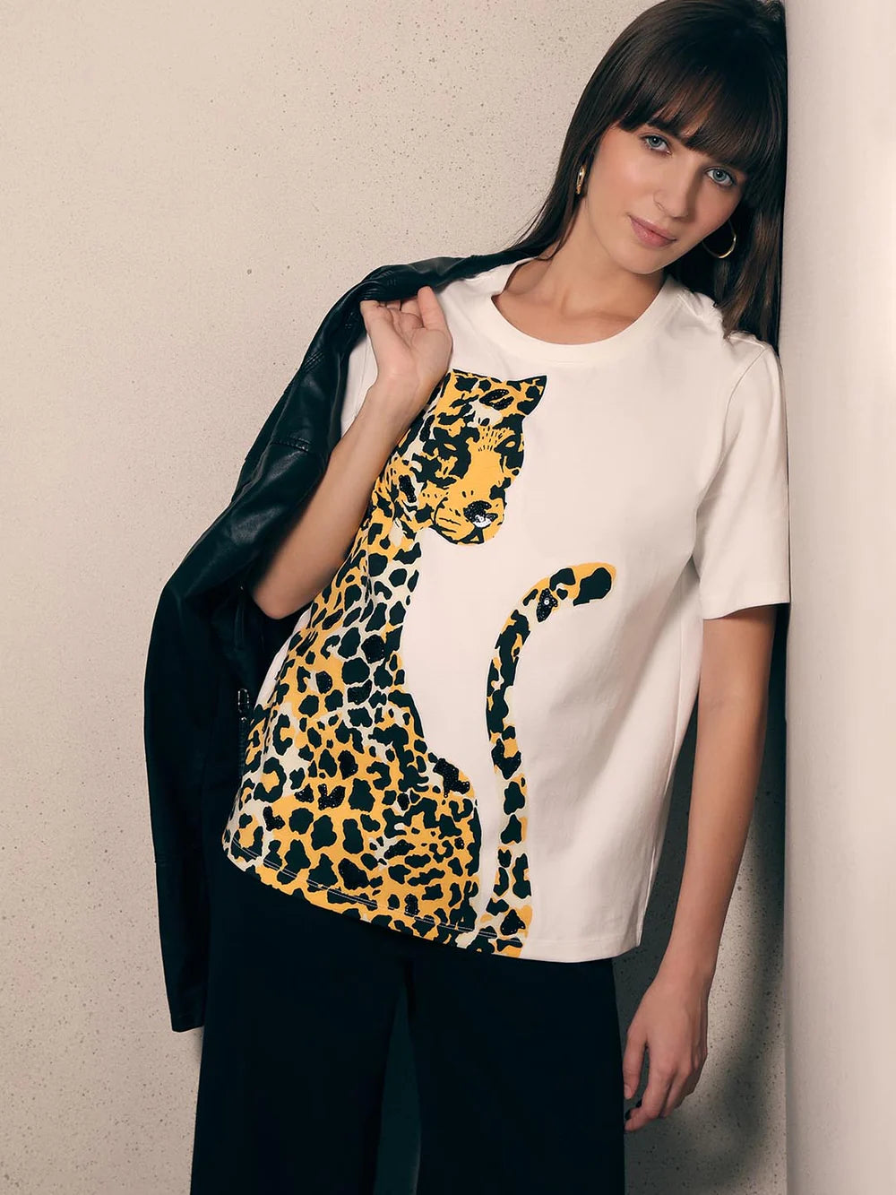 WHITE ANIMAL PRINT COTTON T-SHIRT